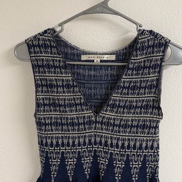 MAX STUDIO Fit and Flare, Smocked Mini Dress, Navy xs - Picture 2 of 11